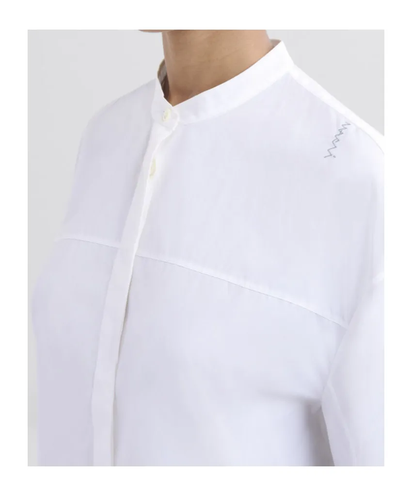 White Organic Cotton Shirt With Mandarin Collar And Marni Symbol
