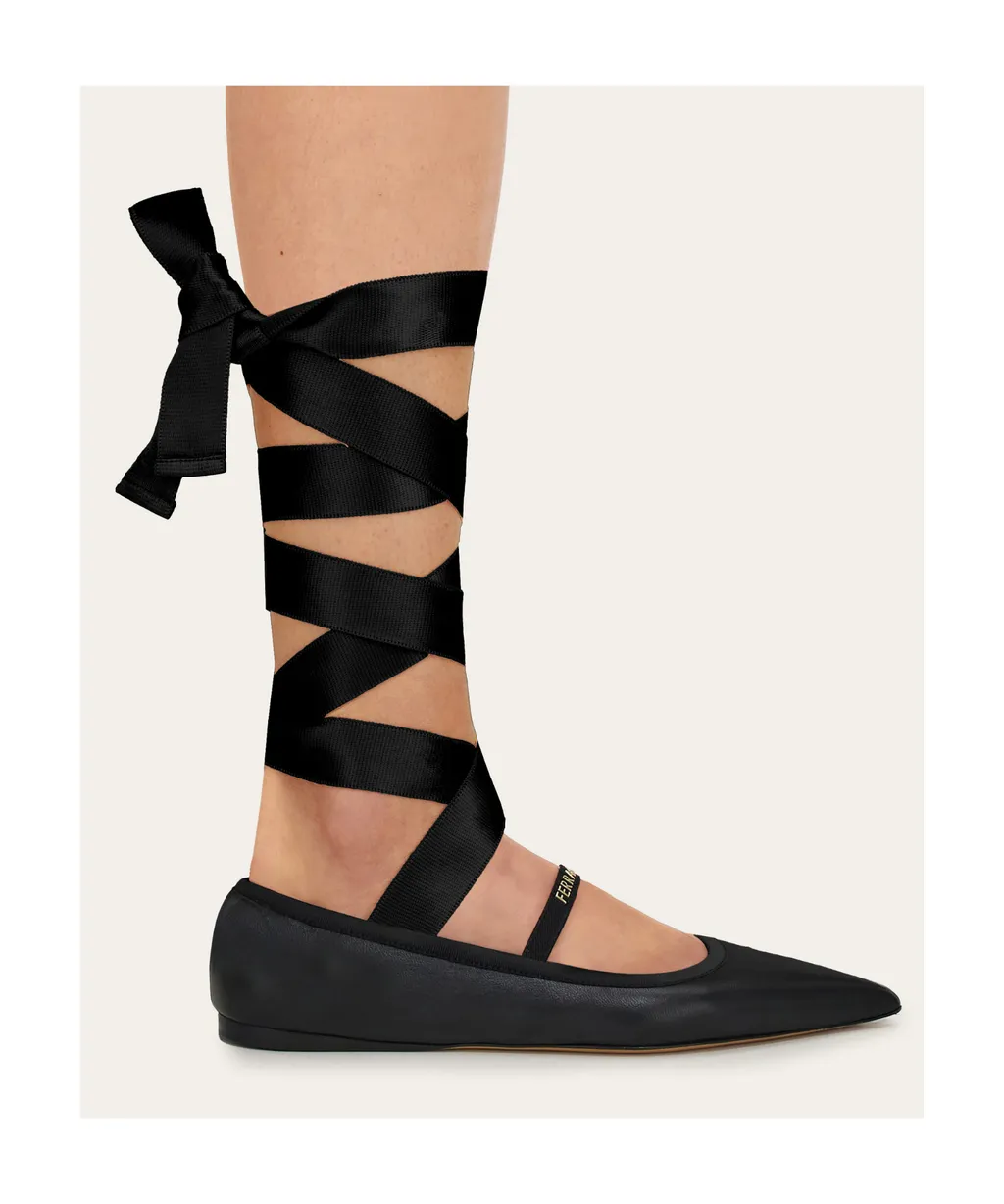 Ferragamo Ankle Ribbon Ballet Flat Shoes