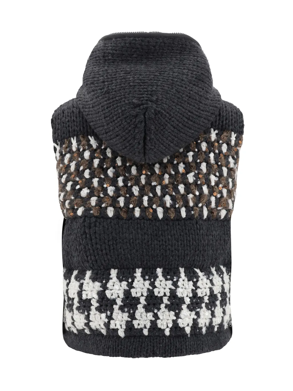 Brunello Cucinelli Macro Prince Of Wales Opera Knit Hooded Down Vest