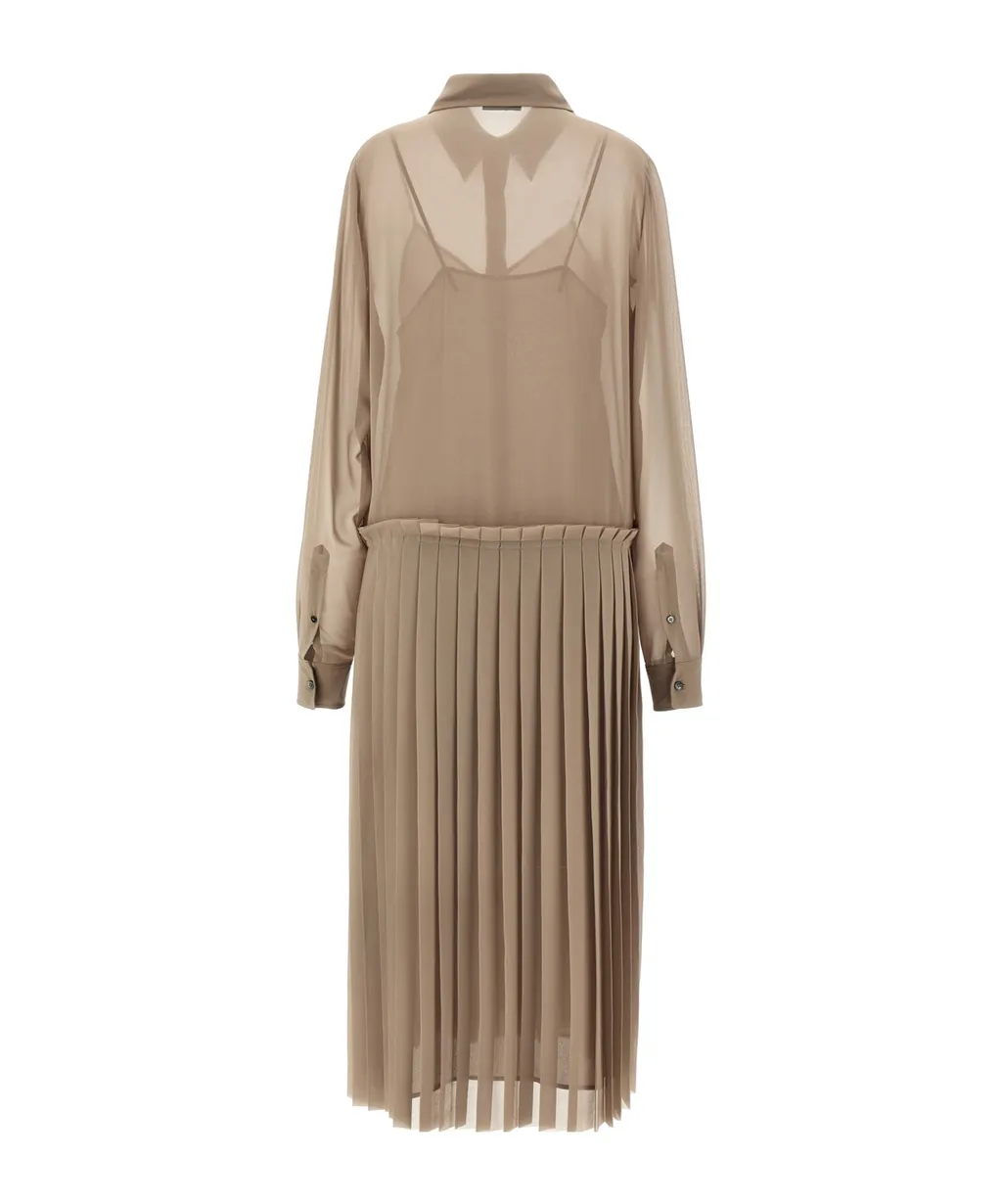 Ami Paris Long-Sleeved Pleated Midi Dress