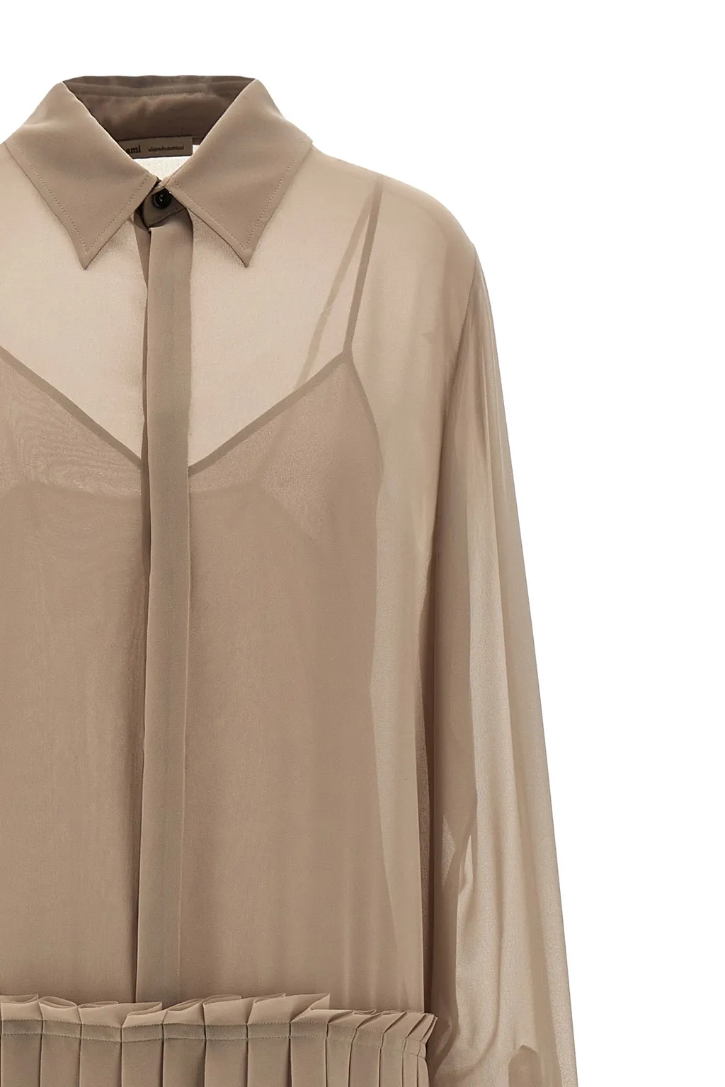 Ami Paris Long-Sleeved Pleated Midi Dress