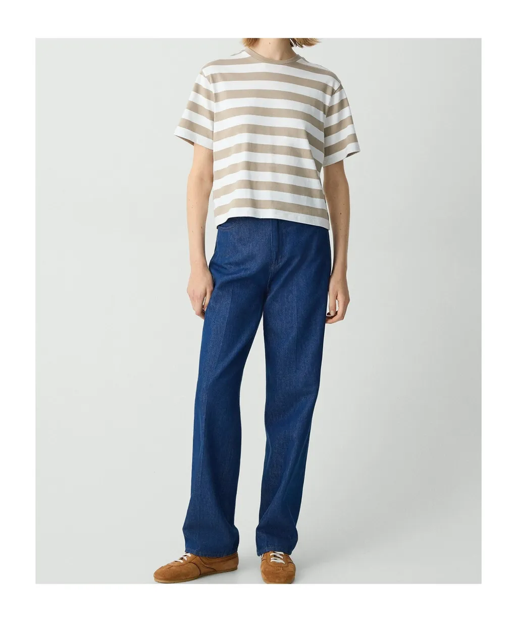 Theory Striped Boxy Crewneck T-Shirt