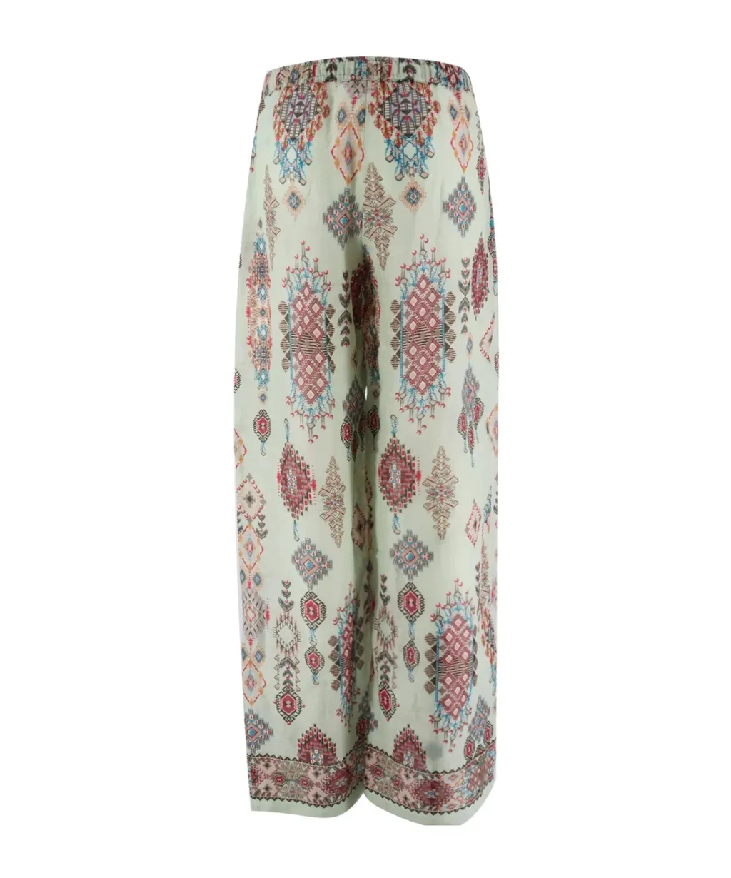 Geometric-Print Ramie Trousers