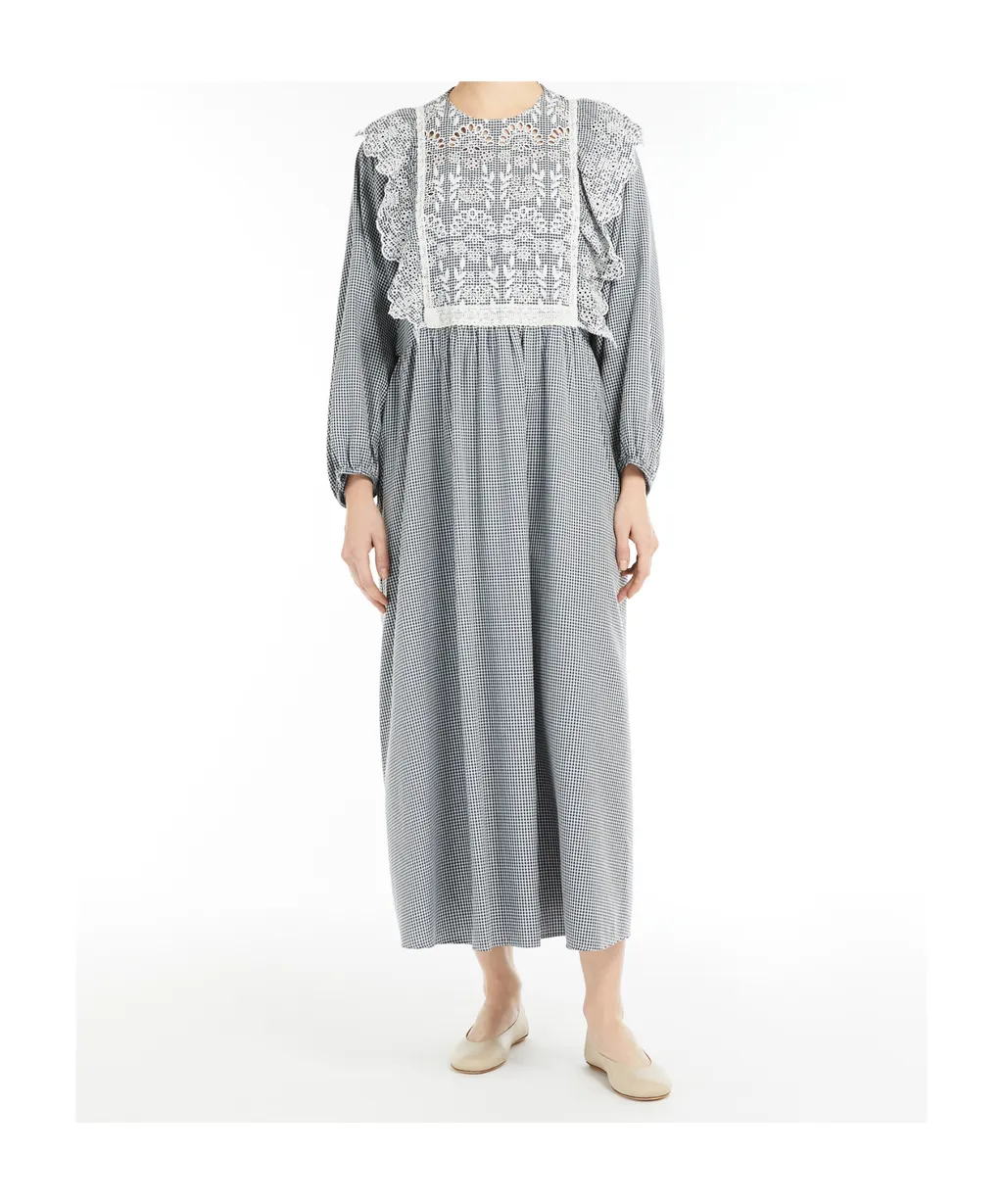 Gingham Cotton Dress With Broderie Anglaise Embroidery