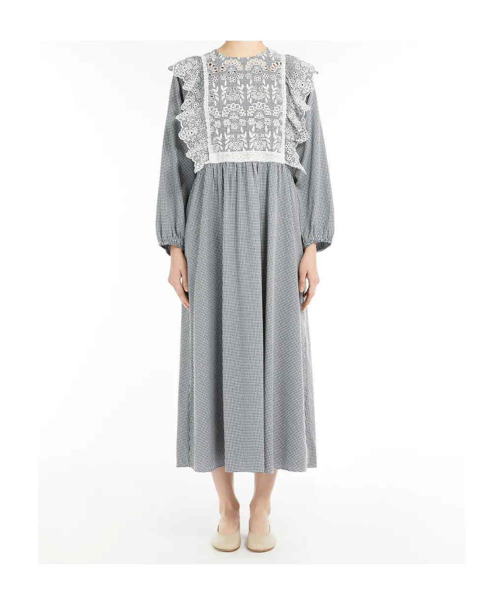 Gingham Cotton Dress With Broderie Anglaise Embroidery