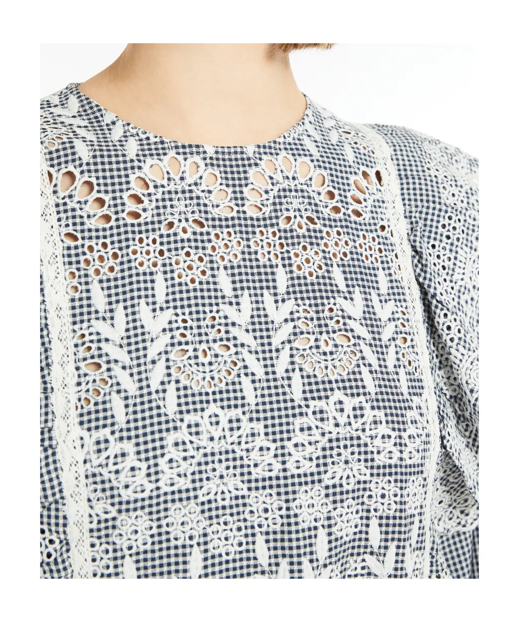 Gingham Cotton Dress With Broderie Anglaise Embroidery