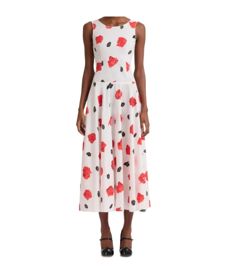 Rose-Print Midi Dress
