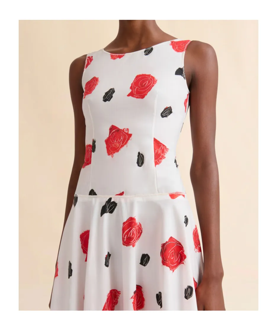 Rose-Print Midi Dress