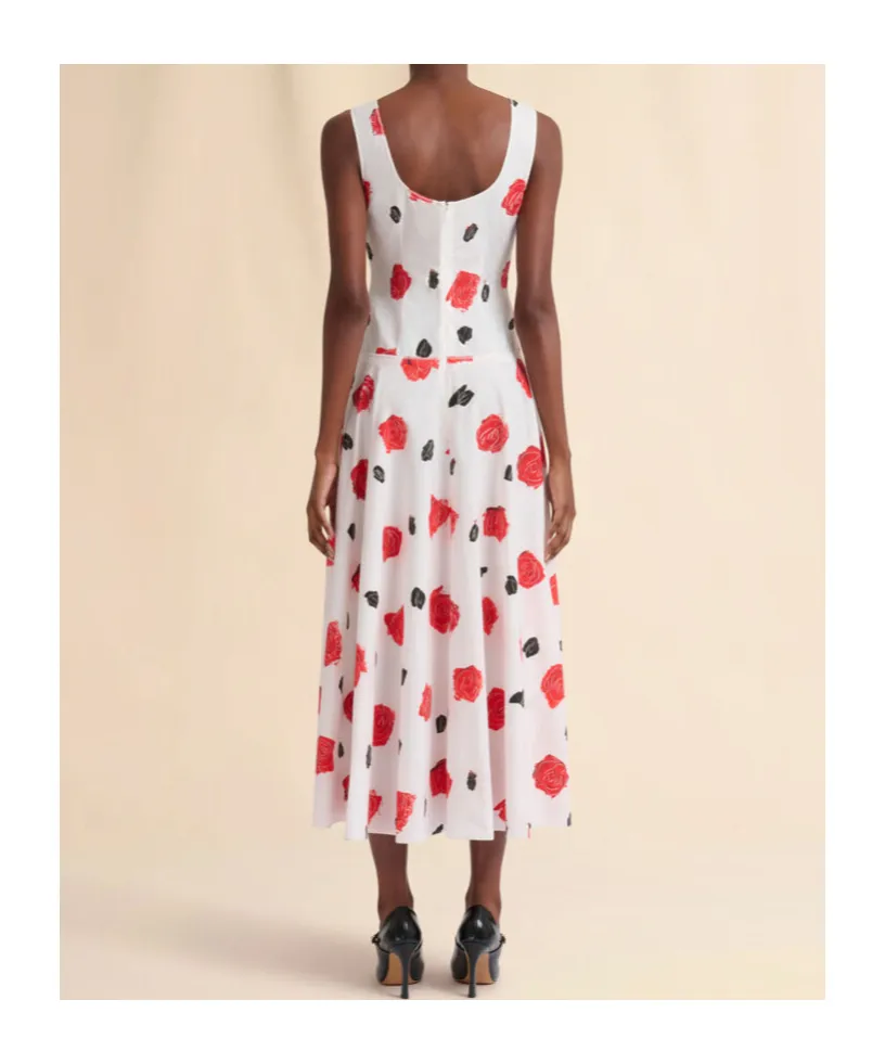 Rose-Print Midi Dress