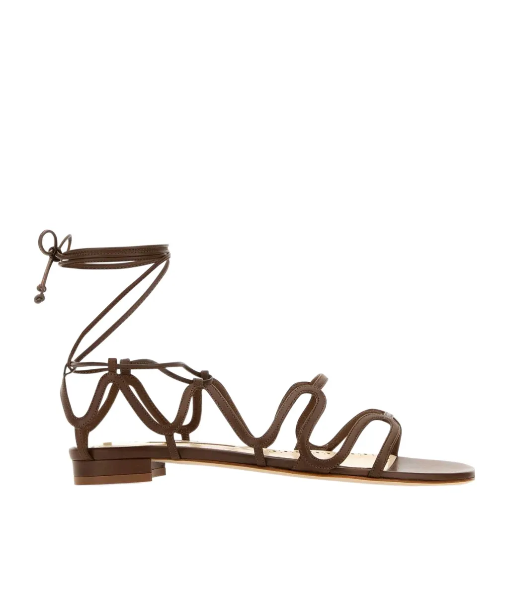 Manolo Blahnik Fawdaflat Cut-Out Detailed Ankle-Tied Sandals