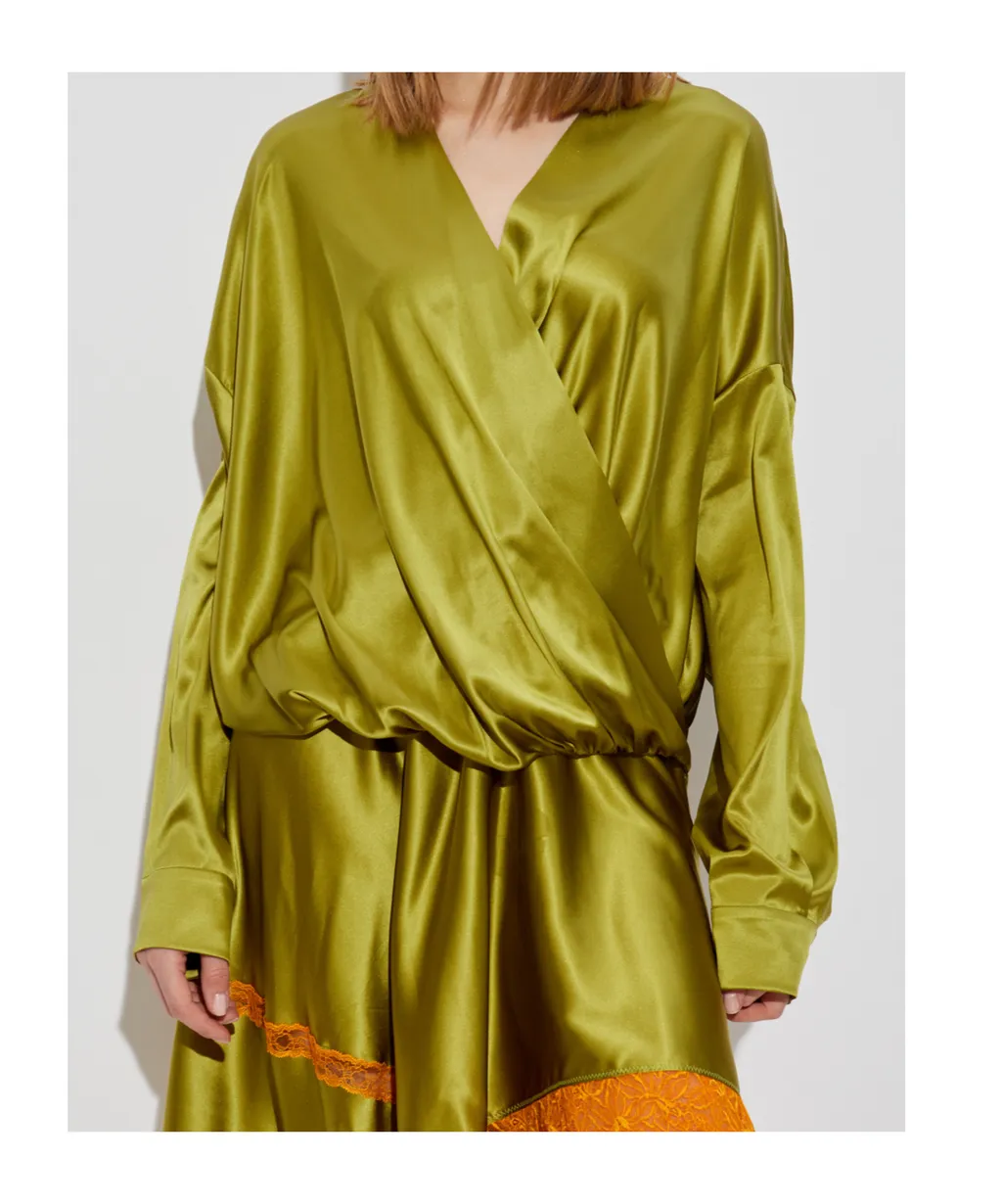 Dries Van Noten Camiel Satin Draped Blouse