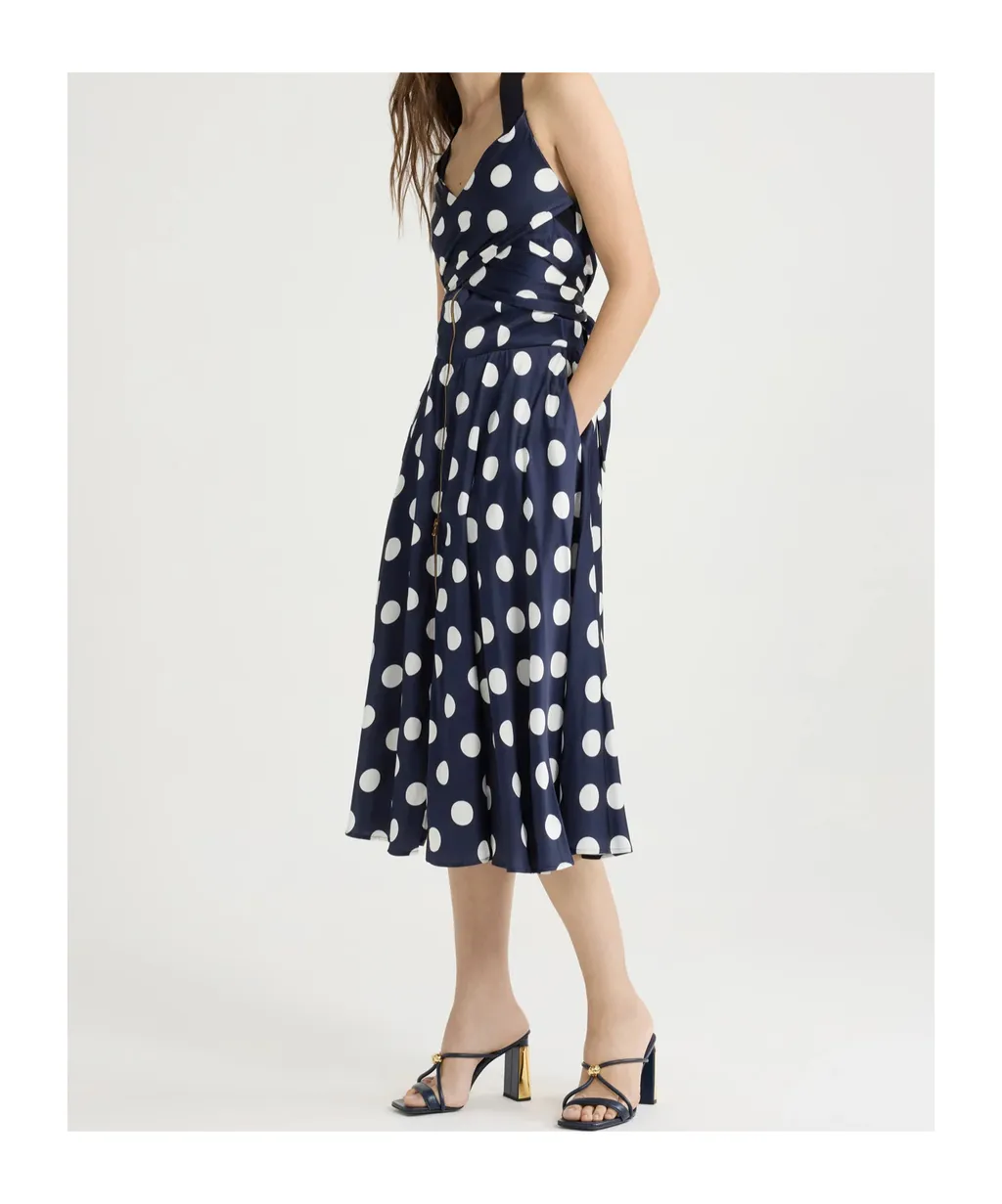 Patou Halterneck Polka-Dot Midi Dress