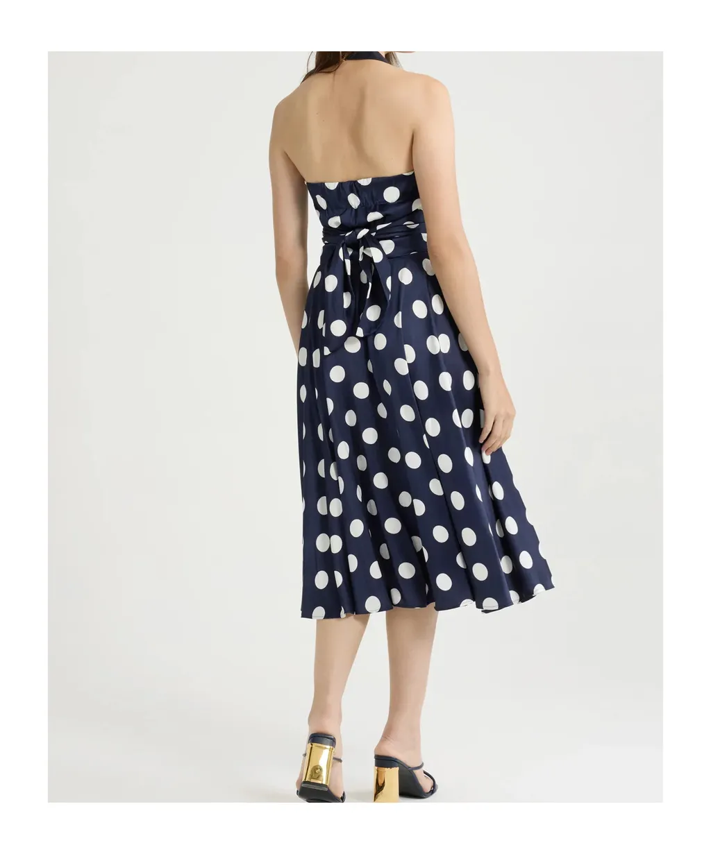 Patou Halterneck Polka-Dot Midi Dress