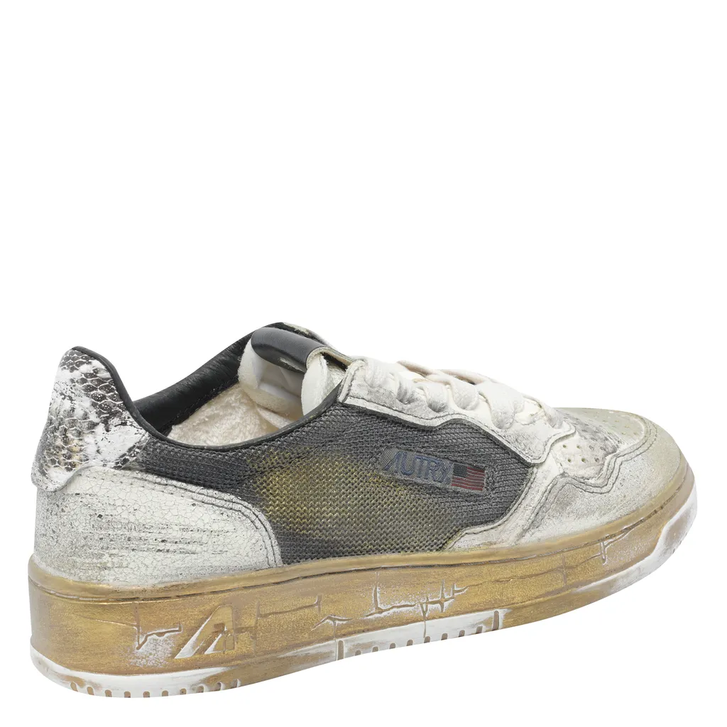 Snakeskin-Panelled Leather Sneakers