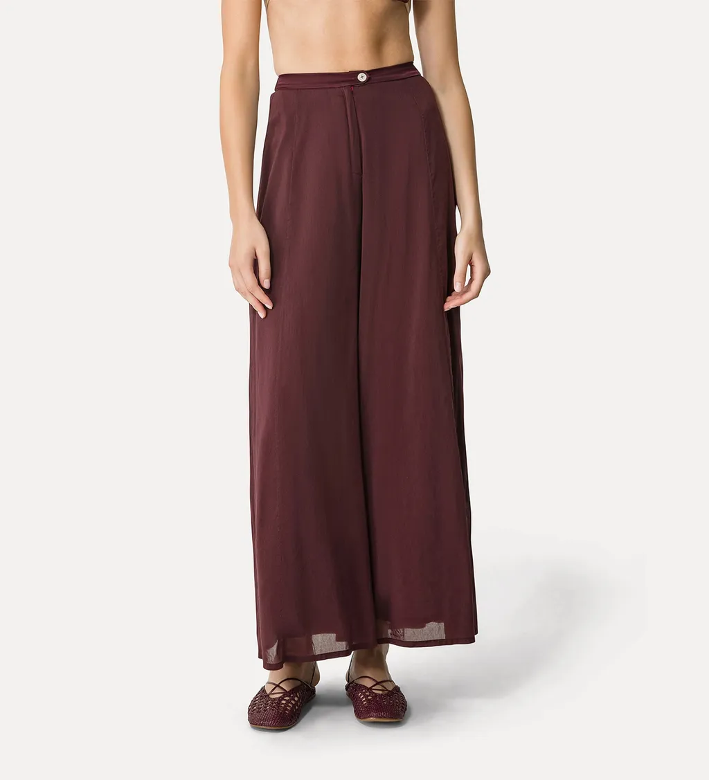 Flared Trousers In Cotton–And–Silk Voile