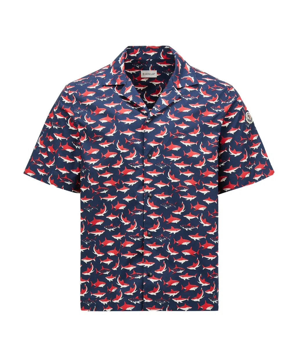 Shark Print Cotton Short Sleeve Shirt