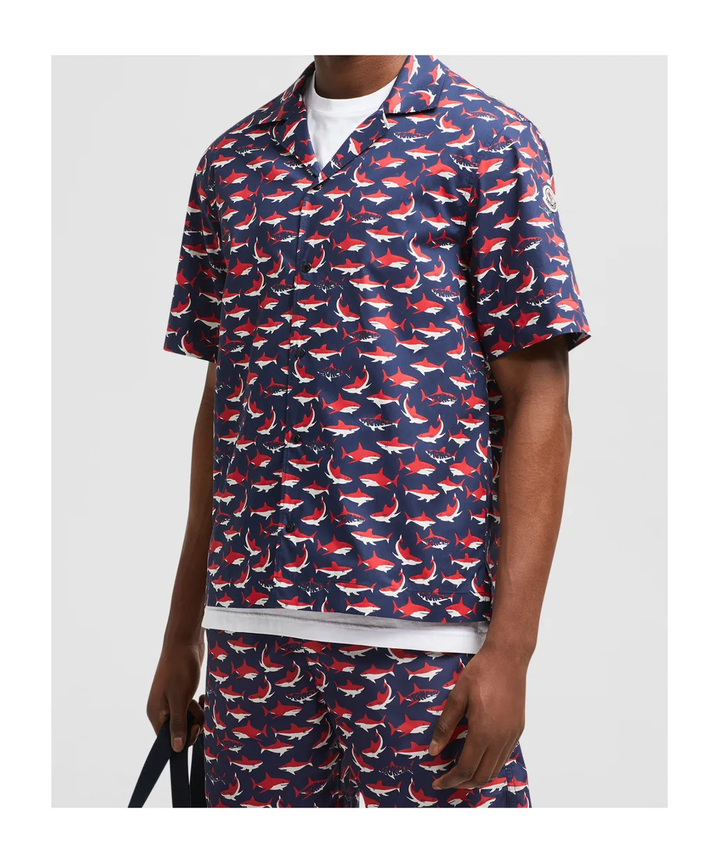 Shark Print Cotton Short Sleeve Shirt