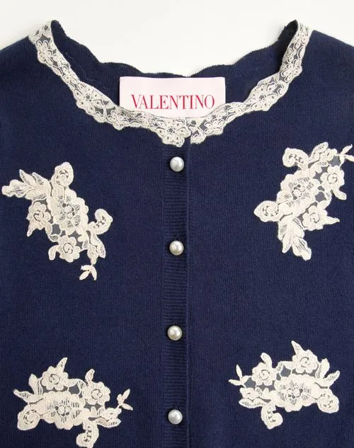 Embroidered Wool And Lace Cardigan