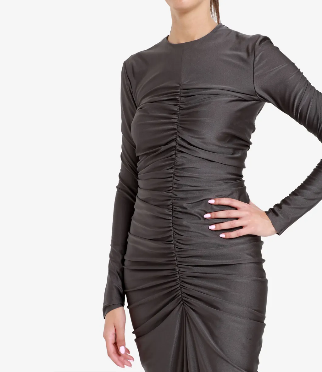 Long-Sleeved Pleated Dress