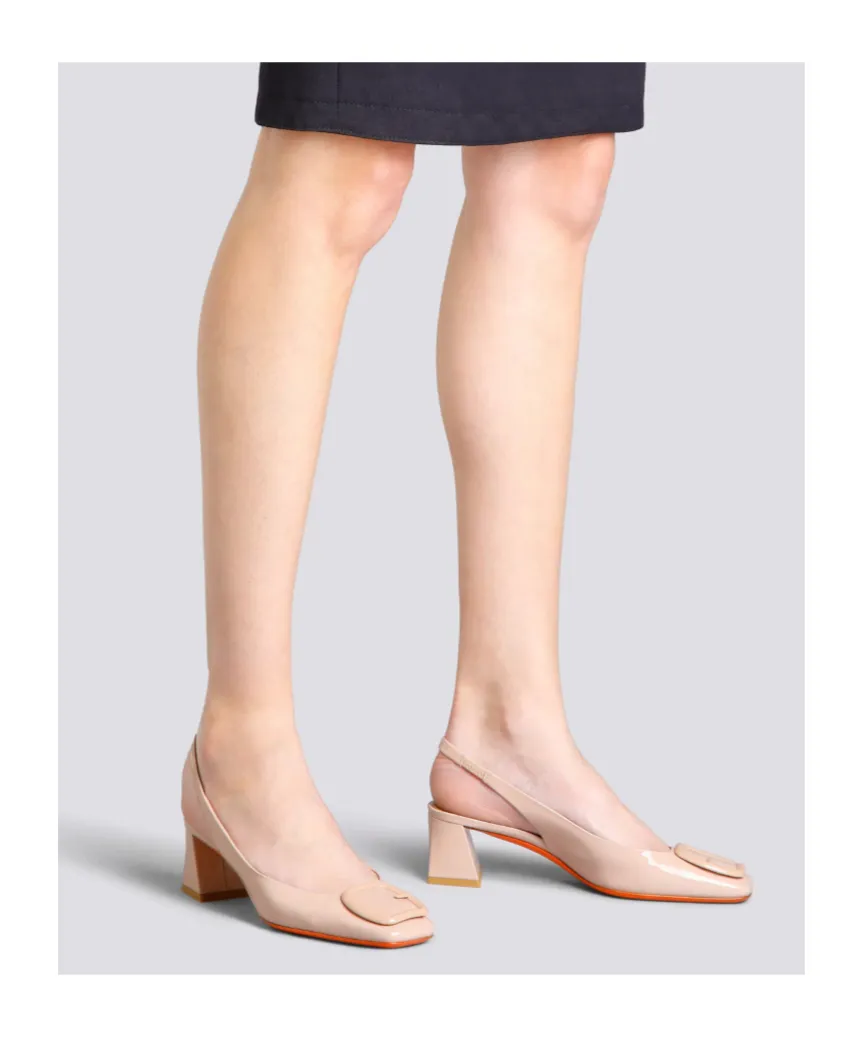 Santoni Slingback Square Toe Strap Pumps