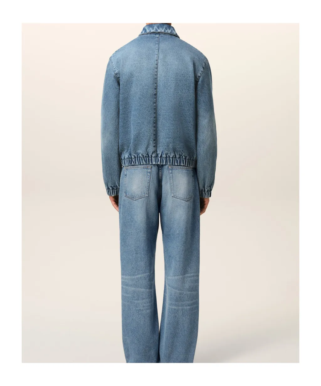 Ami Paris Logo Embossed Zip-Up Denim Jacket