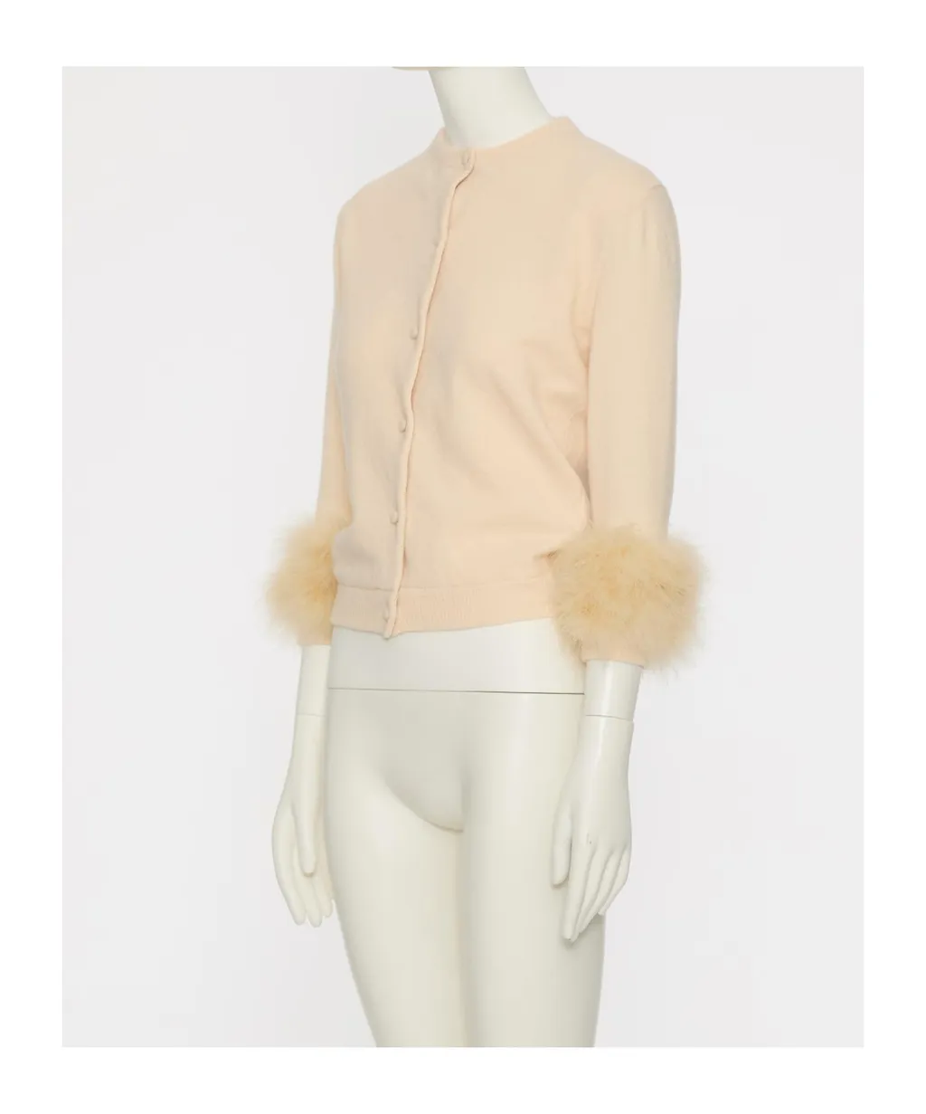 Valentino	Feather-Cuff Button-Up Cardigan