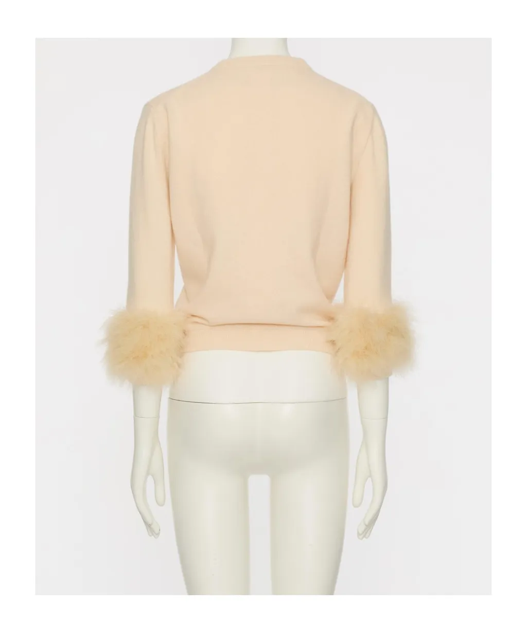Valentino	Feather-Cuff Button-Up Cardigan
