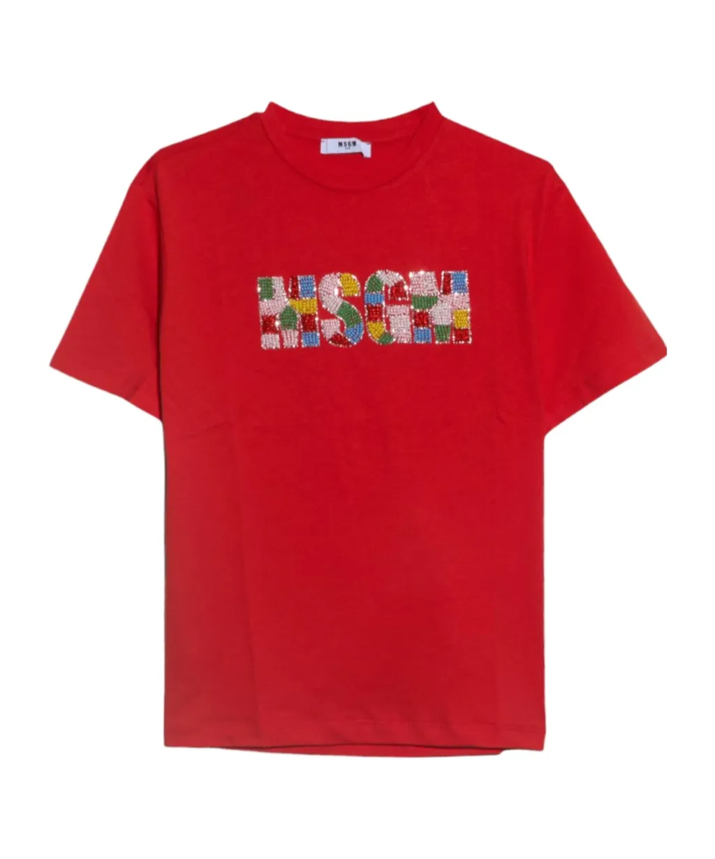 Msgm Kids Logo Embellished Crewneck T-Shirt
