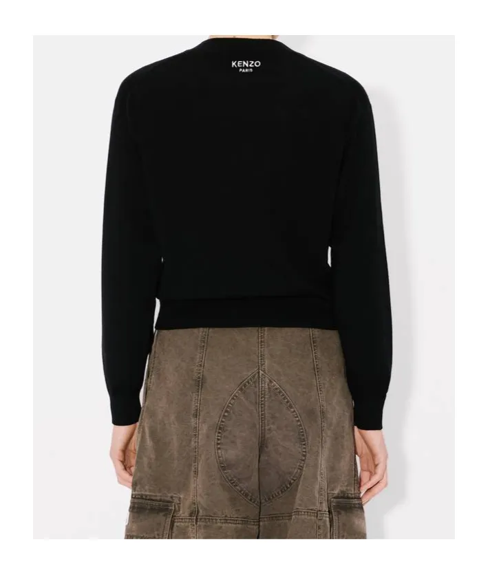 Embroidered Crewneck Cardigan In Merino Wool Kenzo Pop