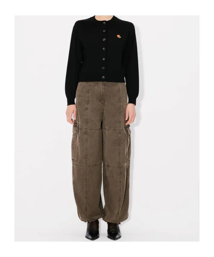 Embroidered Crewneck Cardigan In Merino Wool Kenzo Pop