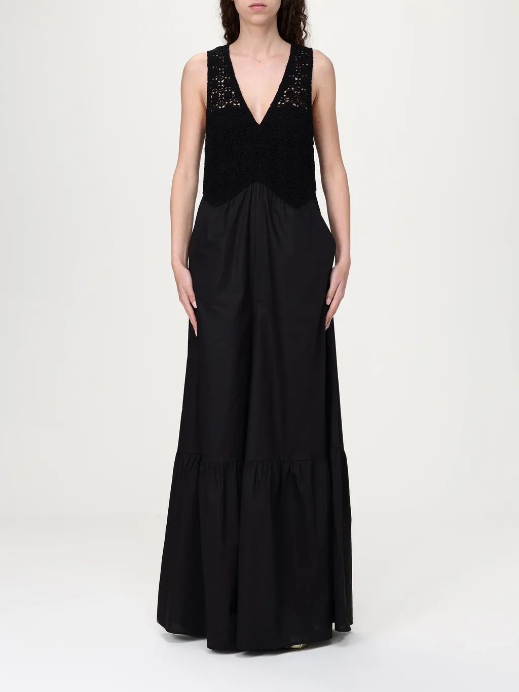 Twinset V-Neck Long Poplin Jumpsuit