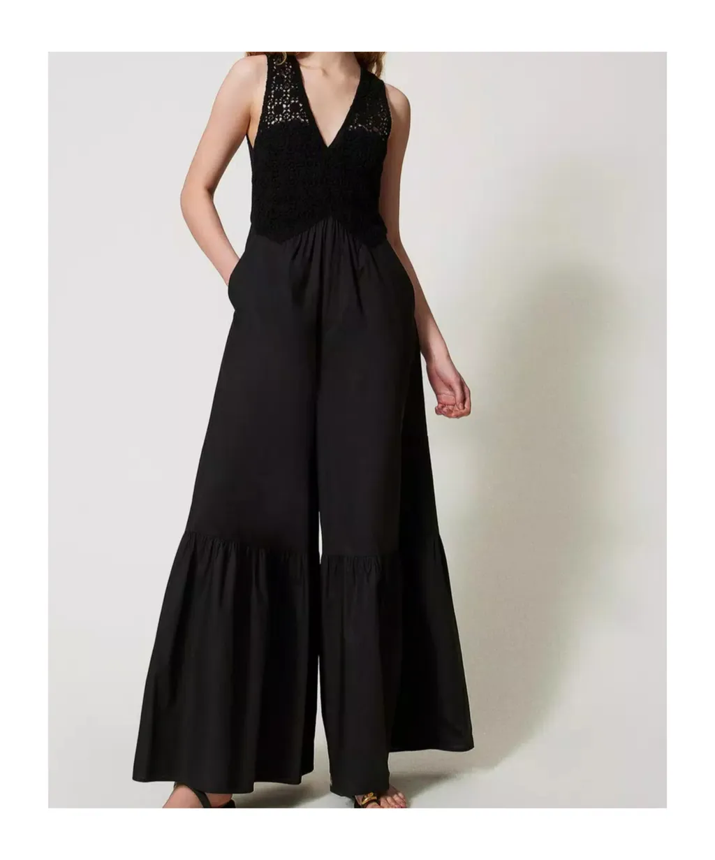 Twinset V-Neck Long Poplin Jumpsuit