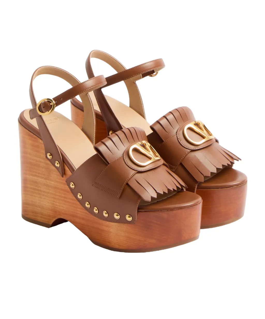 Valentino Vlogo Plaque Fringed Edge Sandals
