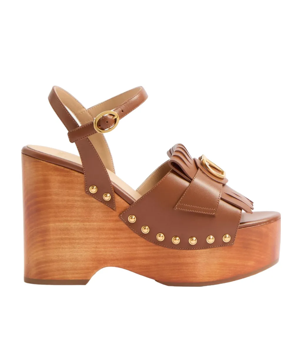 Valentino Vlogo Plaque Fringed Edge Sandals