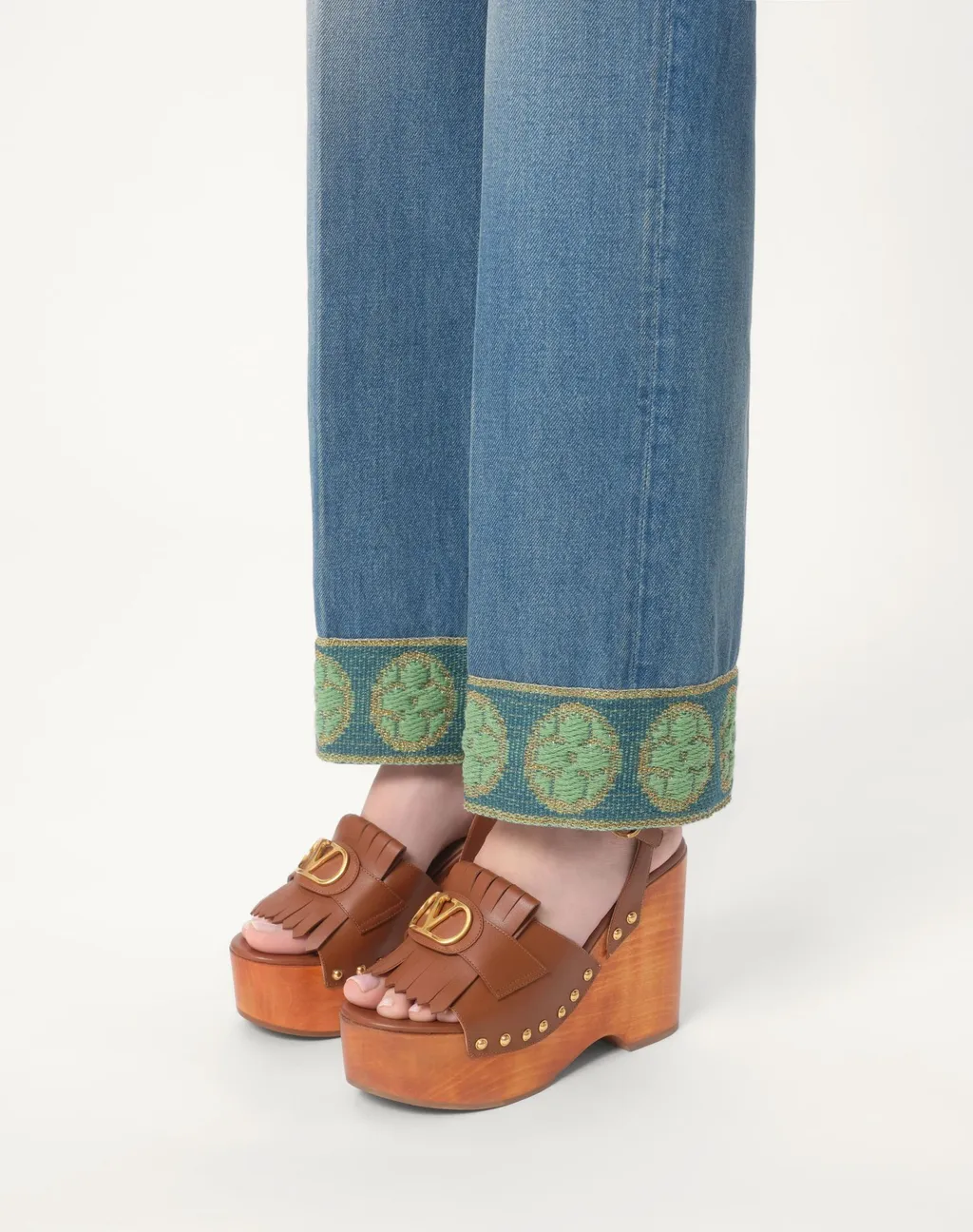 Valentino Vlogo Plaque Fringed Edge Sandals