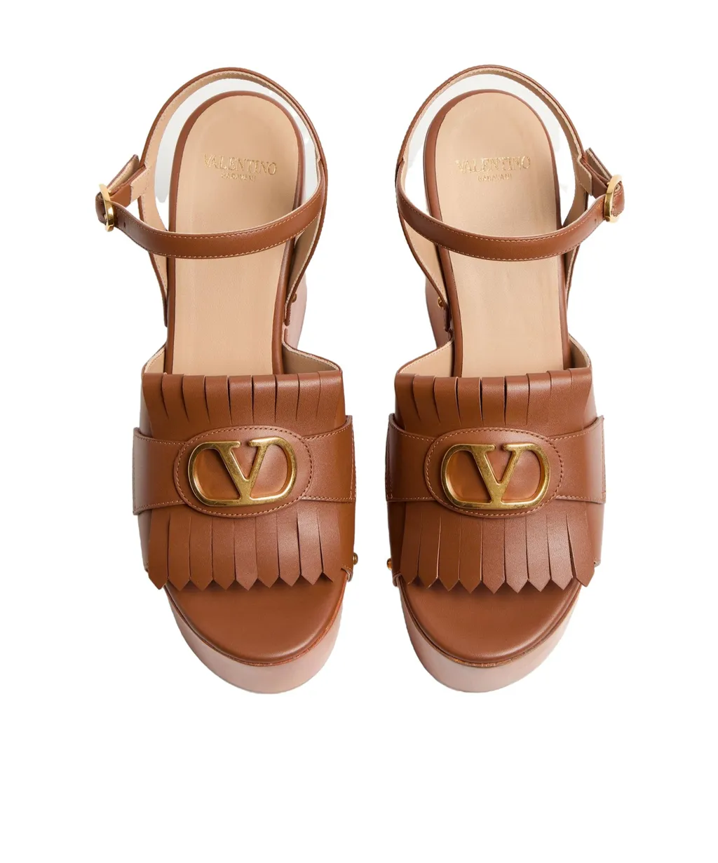 Valentino Vlogo Plaque Fringed Edge Sandals