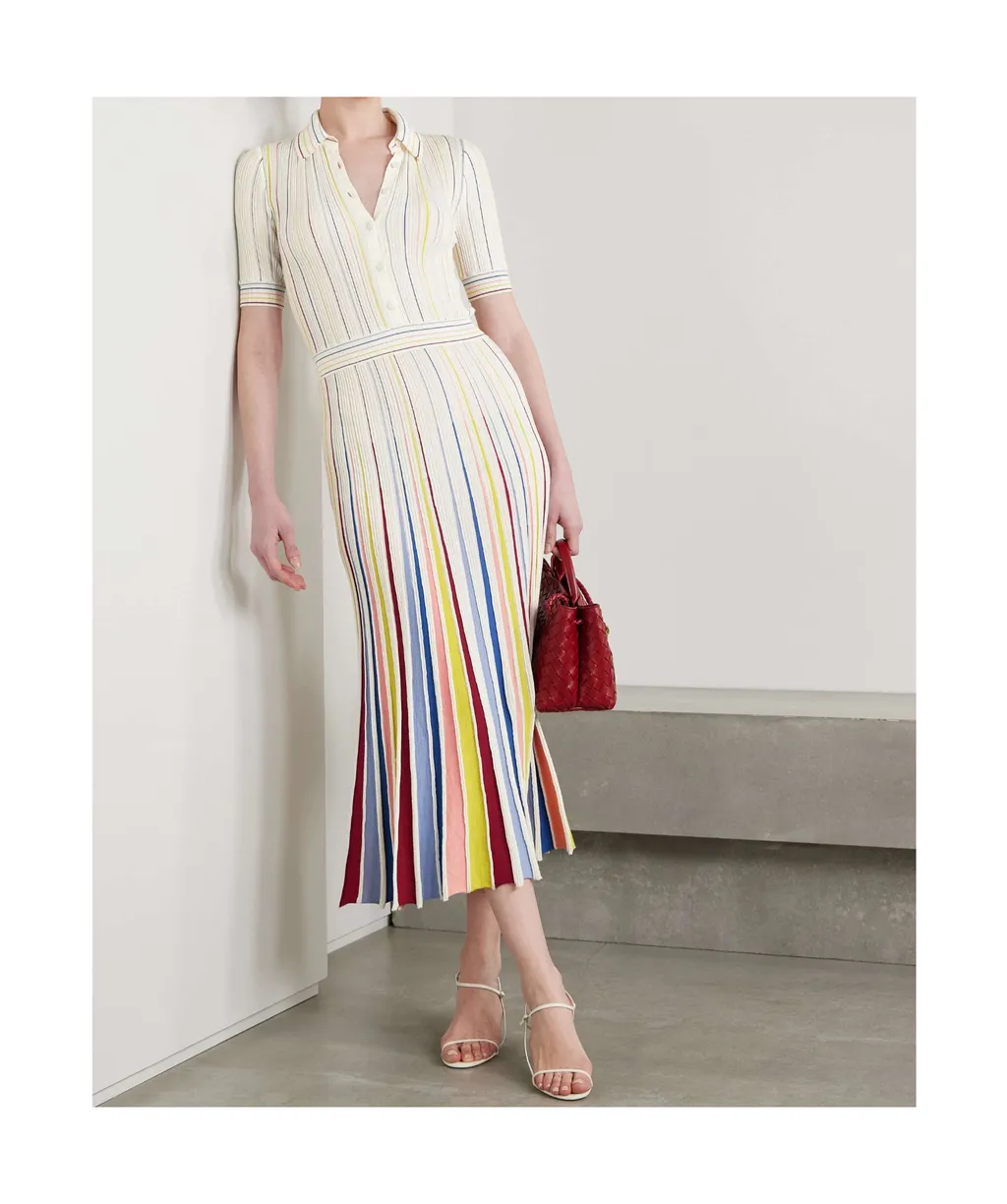 Calypso Ribbed Striped Merino Wool Midi Dress