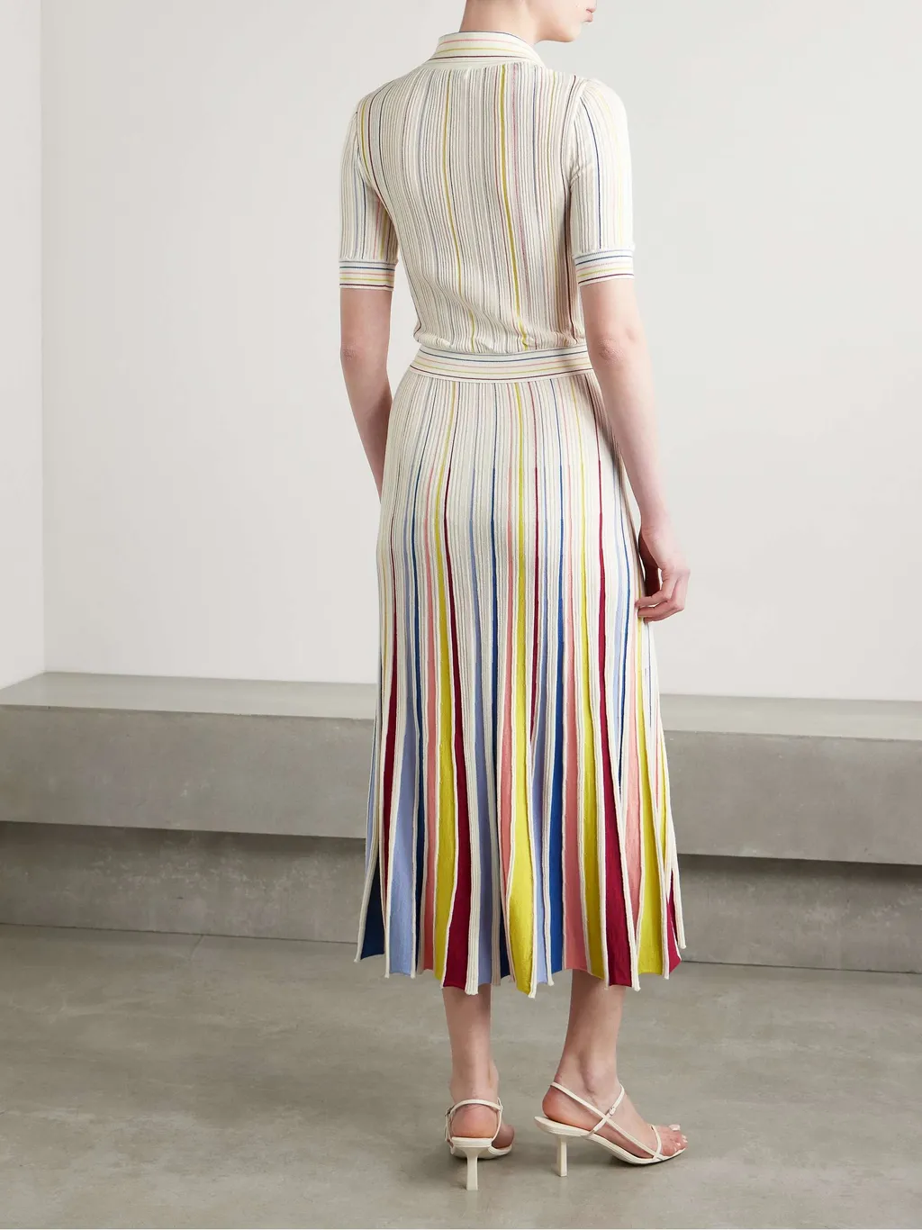 Calypso Ribbed Striped Merino Wool Midi Dress