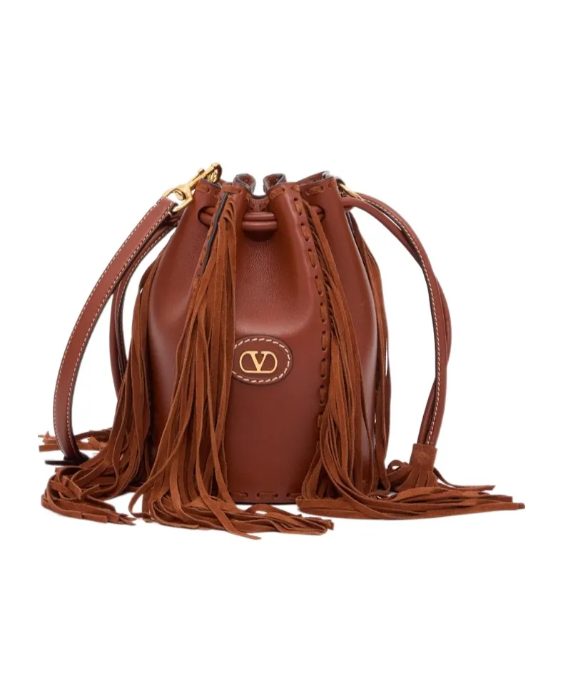 Valentino Vlogo Plaque Fringed Shoulder Bag