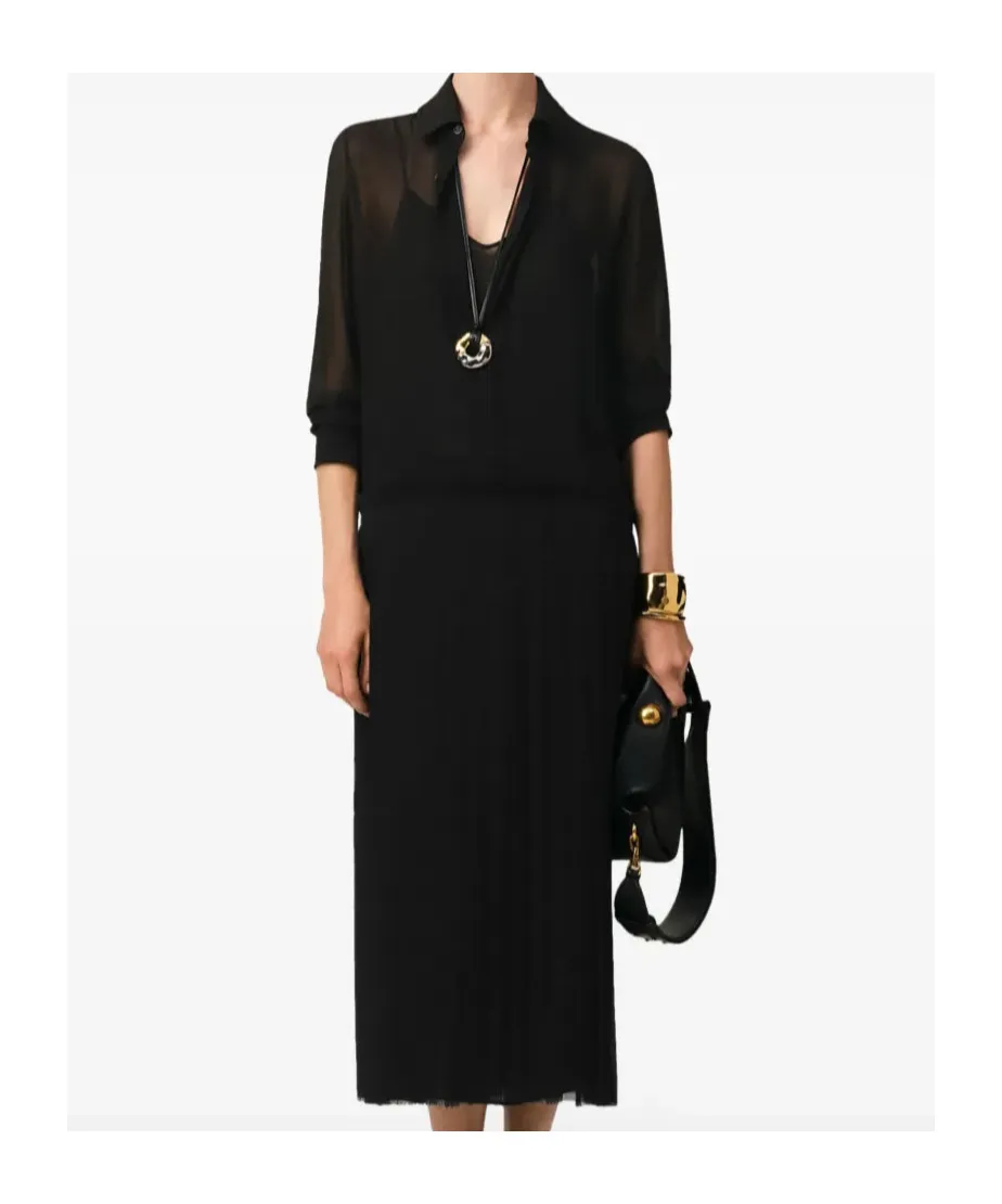 Ami Paris Long-Sleeved Pleated Midi Dress