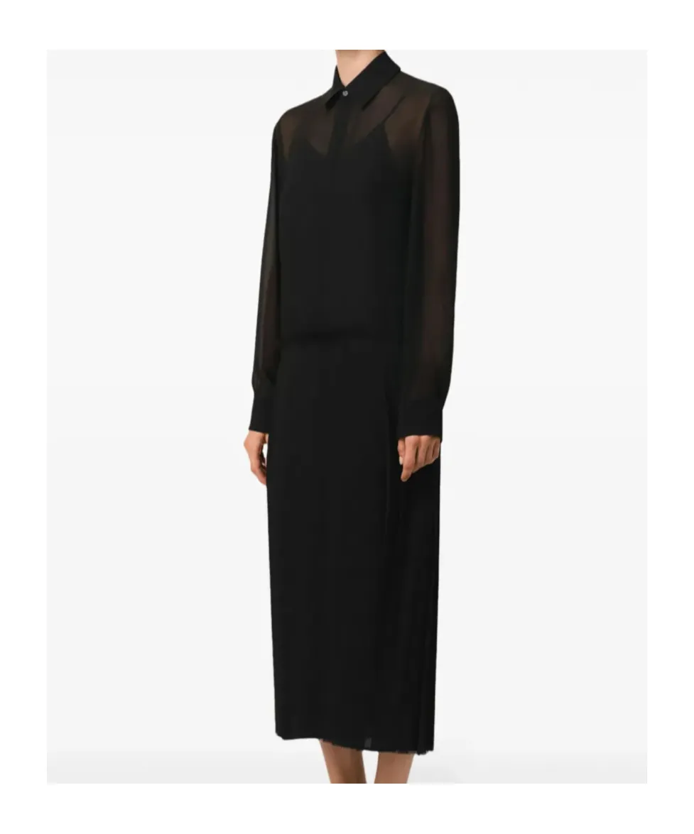 Ami Paris Long-Sleeved Pleated Midi Dress