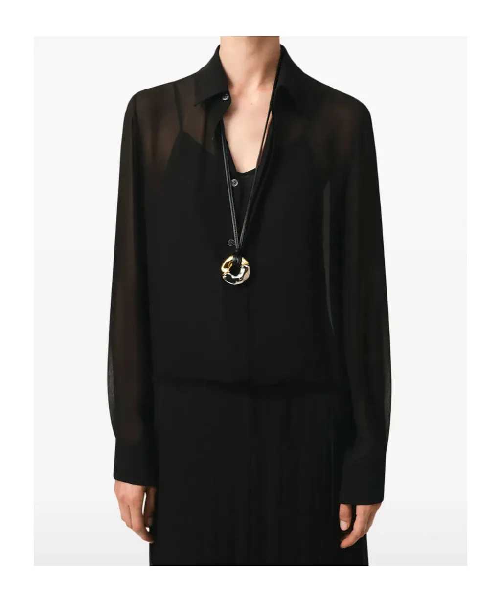 Ami Paris Long-Sleeved Pleated Midi Dress
