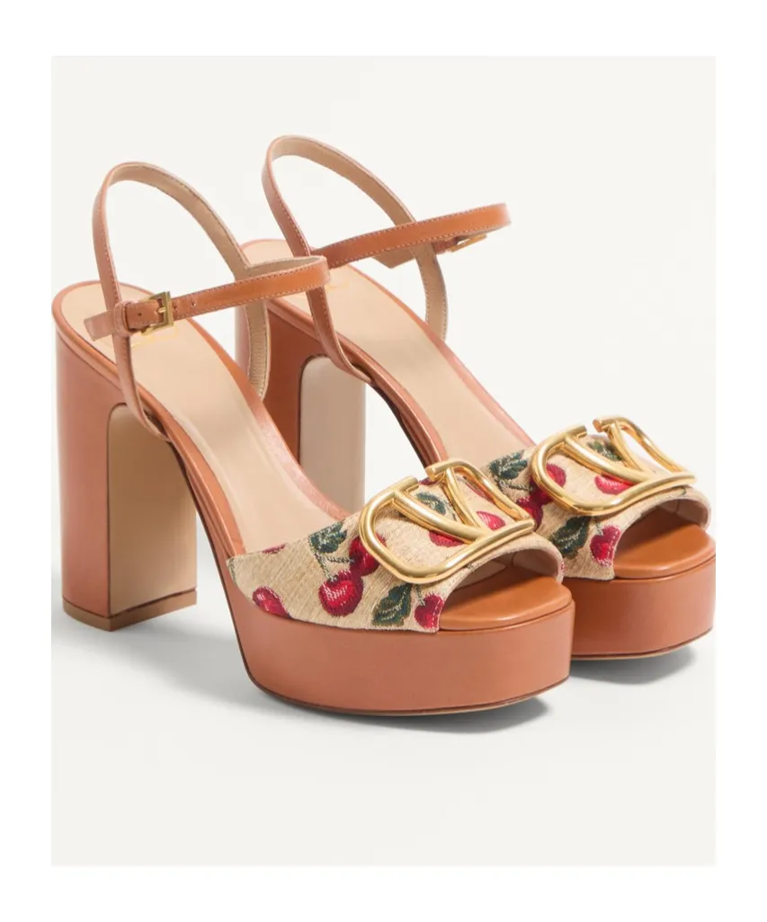 Valentino Vlogo Cherryfic High Block Heel Sandals