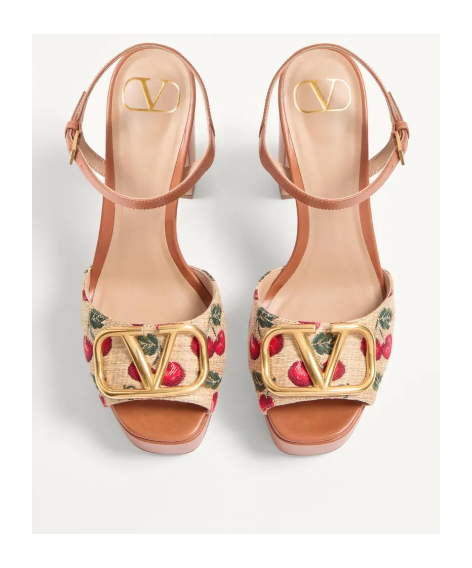 Valentino Vlogo Cherryfic High Block Heel Sandals