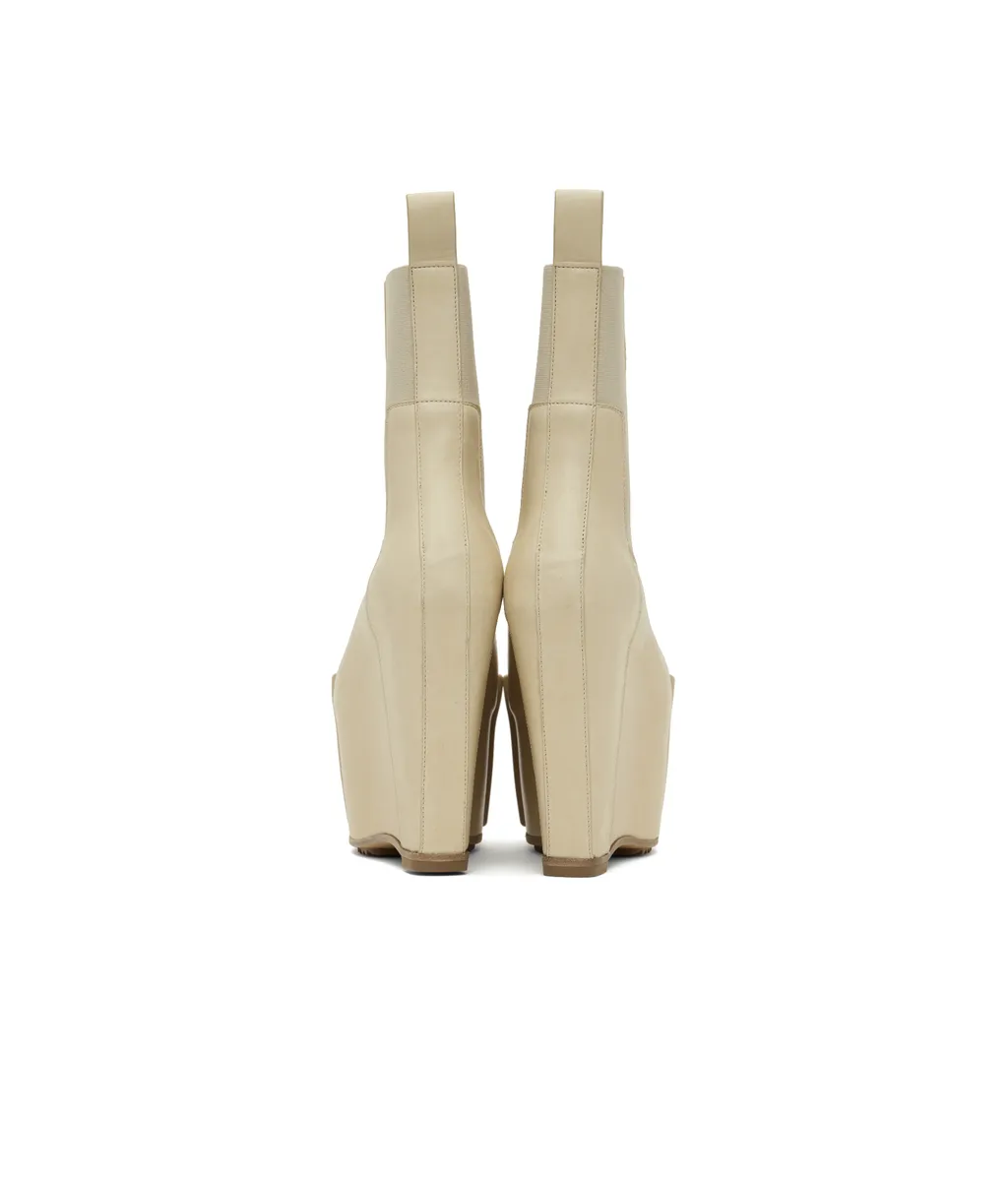 Beige Hollywood Grilled Wedge Beatle Chelsea Boots