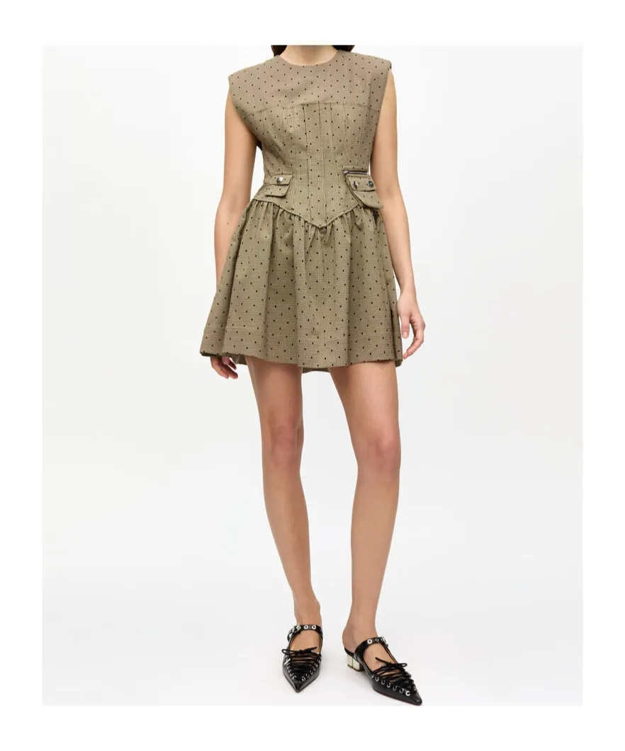 Brown Flock Suiting Corset Mini Dress