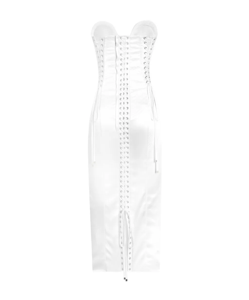Dolce & Gabbana Corset Detailed Strapless Satin Dress