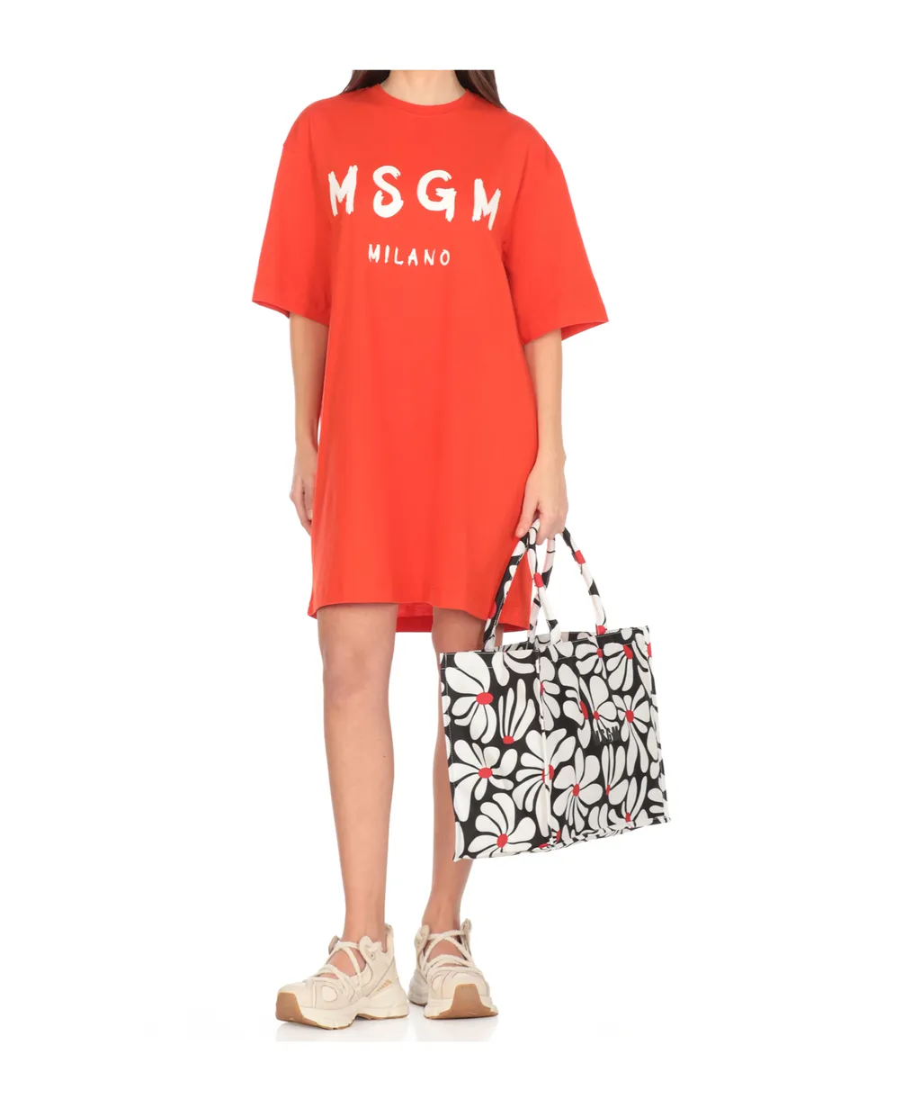 Msgm Logo Printed Mini T-Shirt Dress