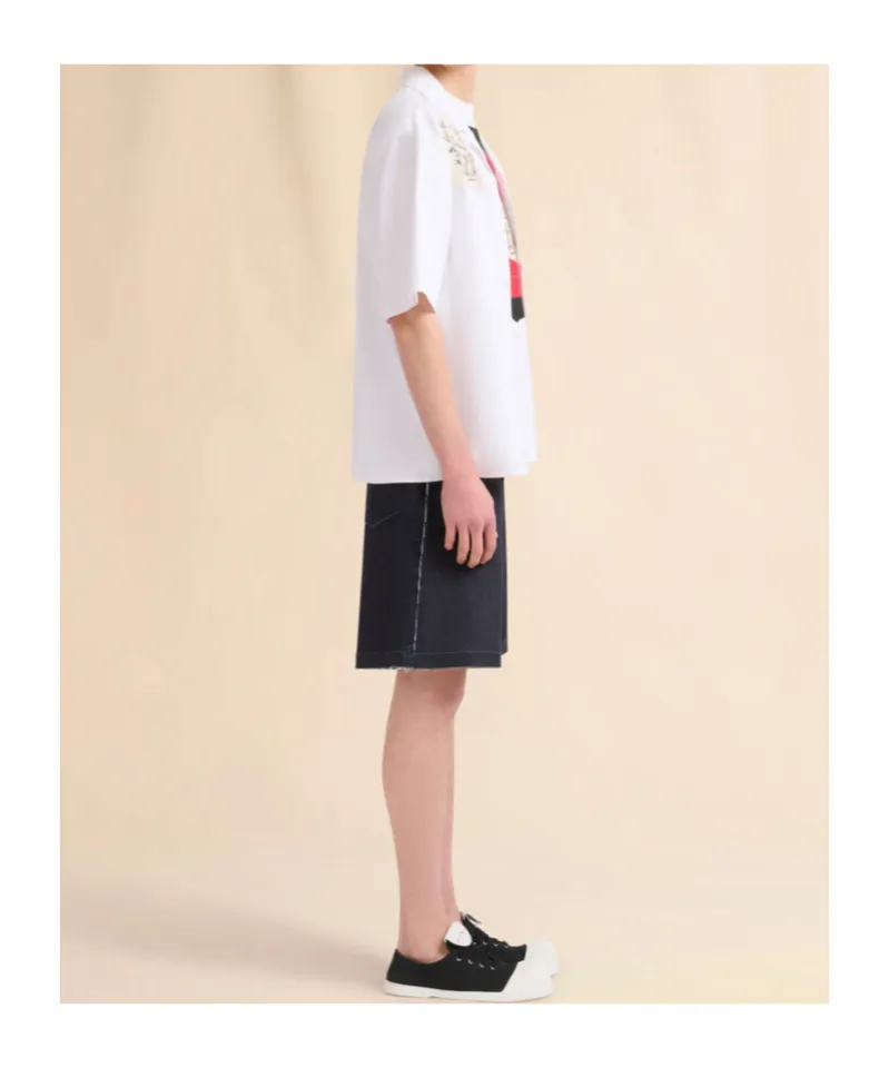 Deep Blue Stretch Denim Trompe L'oeil Bermuda Shorts