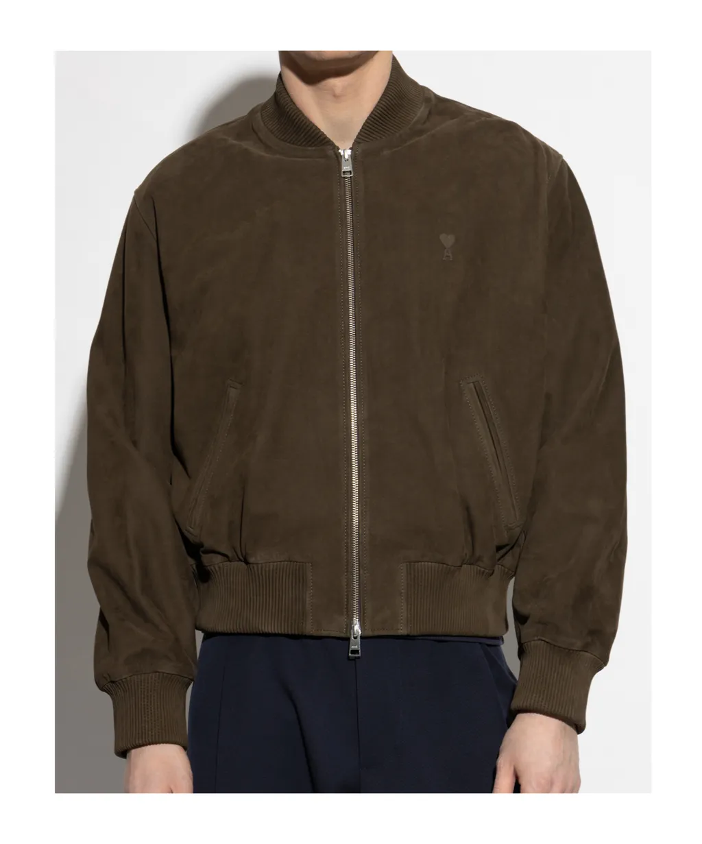 Ami Paris Logo Embroidered Zipped Jacket